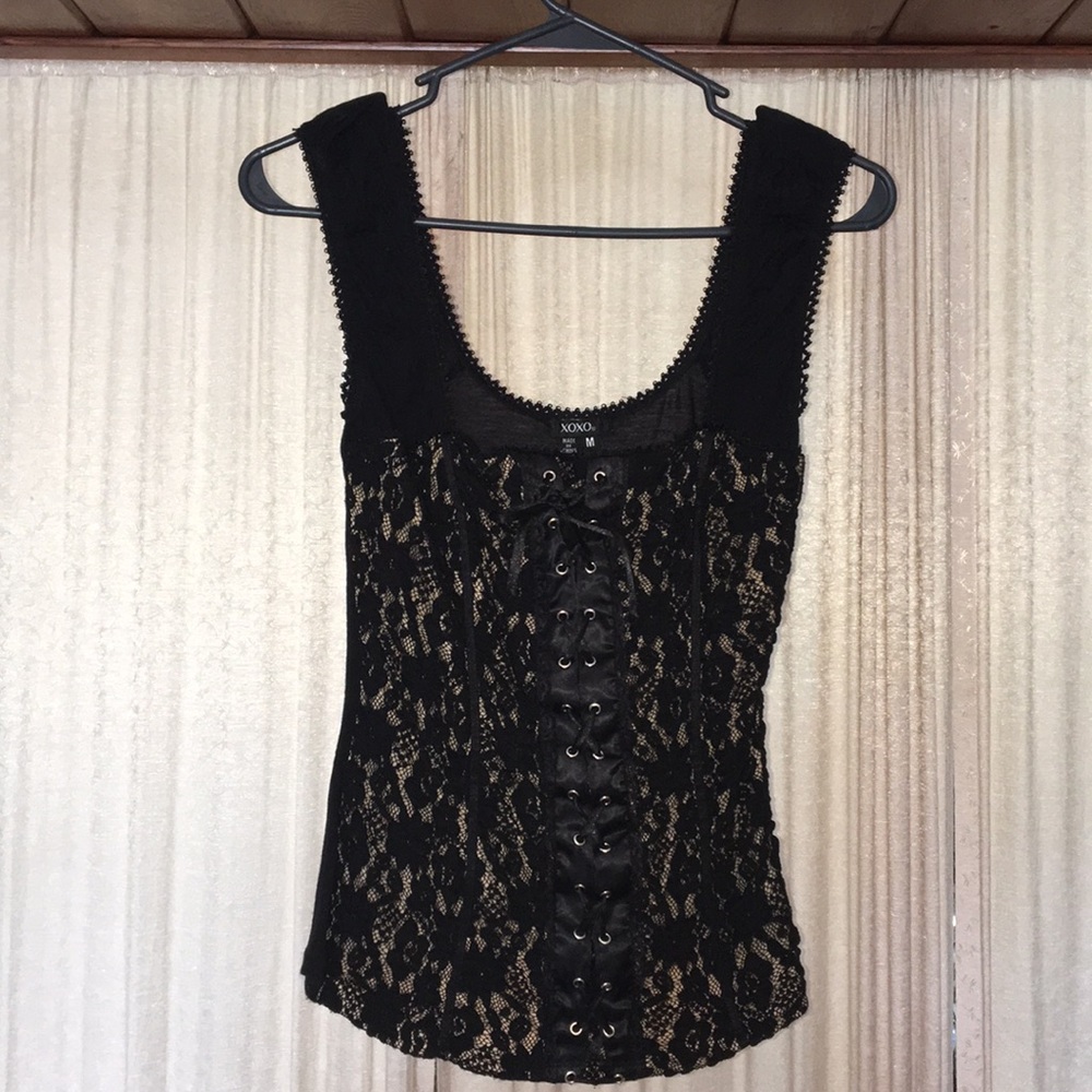 XOXO Lace up lace corset sleeveless shirt. Sexy!